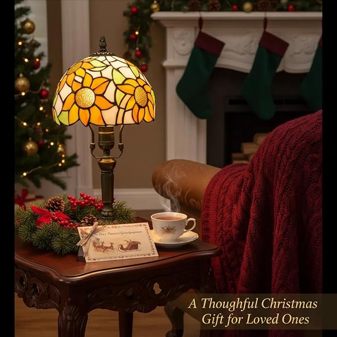 BMXKPO Tiffany Lamp Stained Glass 3 Way Table Lamp,Yellow Sunflower Bedside Table Lamp LED E26 Bulb, for Bedroom Living Room,Included 3 Way LED Bulb