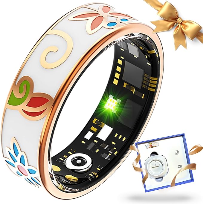 Smart Ring Health Tracker for Women Men, Sleep Tracker with Heart Rate,SpO₂,Blood Pressure, Fitness Ring for Activity Monitoring, No Subscription, Step Tracker Ring for ios&Android (Enamel color, #8)