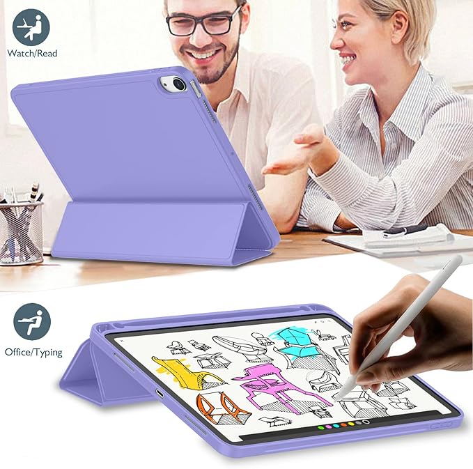 iMieet iPad Air 11 Inch Case M4/M3/M2(2026/2025/2024), iPad Air 5th/4th Generation Case 2022/2020 10.9 Inch with Pencil Holder,Trifold Stand Smart Case with Soft TPU Back(Slate Blue)
