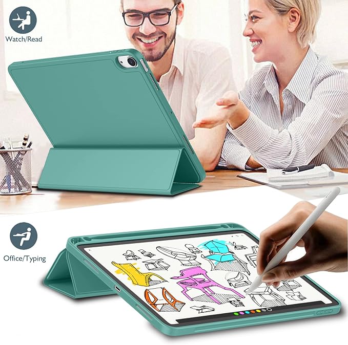 iMieet iPad Air 11 Inch Case M4/M3/M2(2026/2025/2024), iPad Air 5th/4th Generation Case 2022/2020 10.9 Inch with Pencil Holder,Trifold Stand Smart Case with Soft TPU Back(Forest Green)