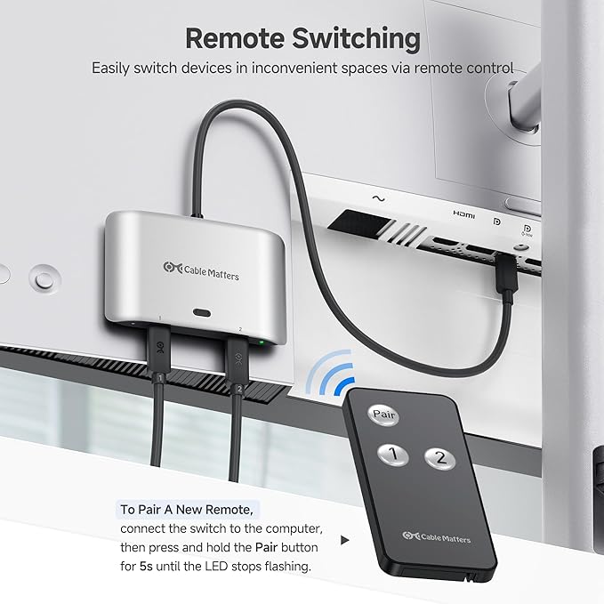 Cable Matters 20Gbps USB C Switch for 2 Computers, Up to 8K@30Hz on Windows, 4K@60Hz on macOS, 140W PD, for Sharing a USB-C/Thunderbolt 4 Monitor or Dock (Not for Dock with an Attached Cable)