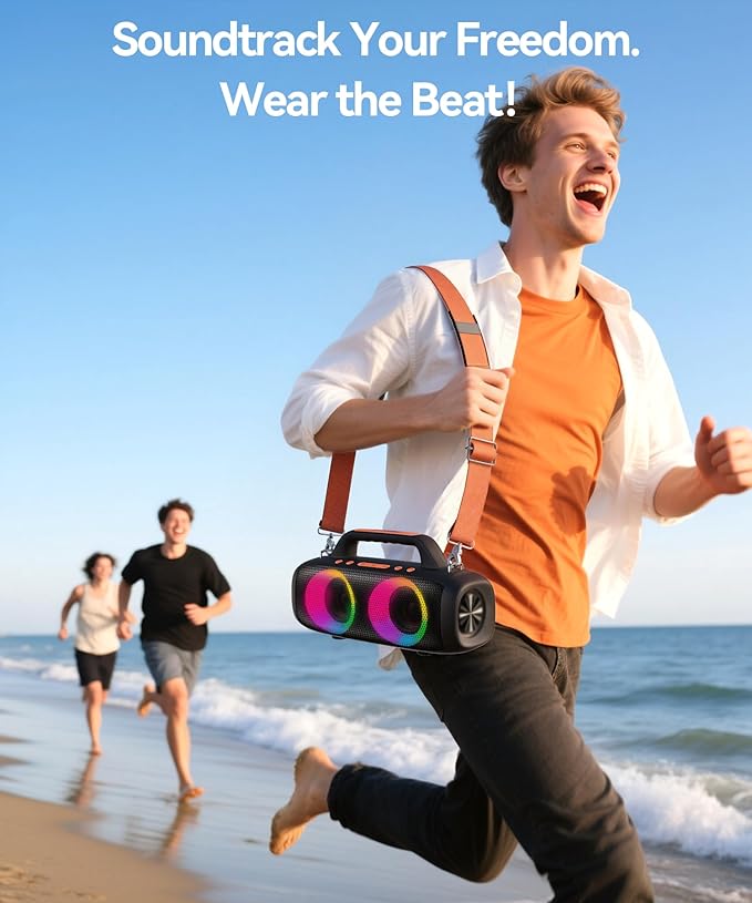 BassBloom Roar 1 Portable Bluetooth Speaker,60W Powerful Sound with JIKE Bass,IPX6 Waterproof,24H Playtime,Bluetooth 5.4,RGB Party Lights,Wireless Stereo Pairing,Travel Outdoor for Camping and Beach