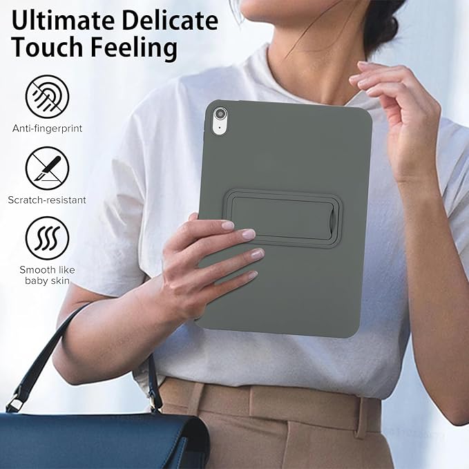 Shockproof Case for iPad 10th/11th Gen, TPU & Hard PC Back Cover with Kickstand Feature Screen & Camera Defense Cleaning Cloth + Stylus Included for iPad 11th 10th Gen, Gray