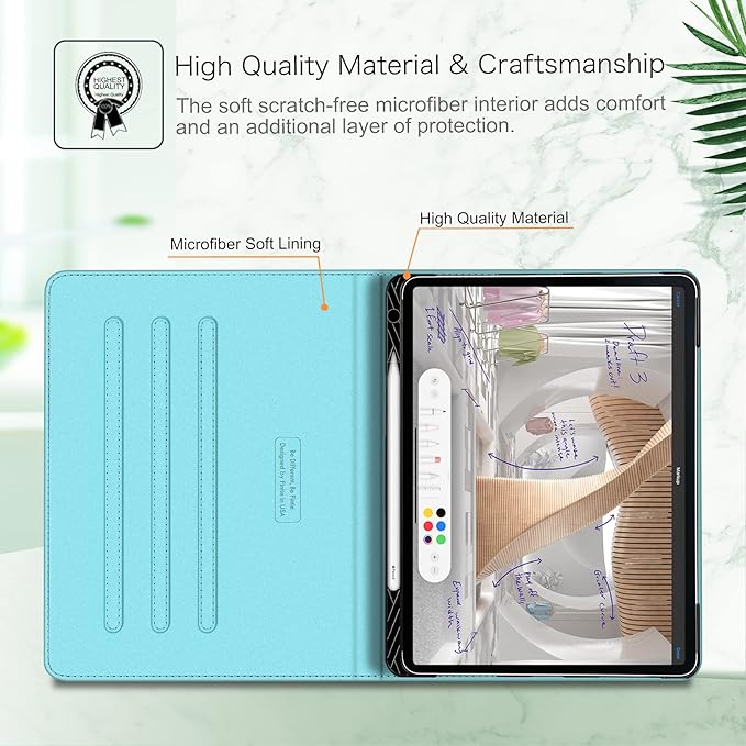 Fintie Folio Case for iPad Pro 12.9" 6th Generation 2022, Multi-Angle Smart Stand Cover w/Pencil Holder & Pocket, Also Fit iPad Pro 12.9 2021 5th & 2020 4th & 2018 3rd Gen, Shades of Blue