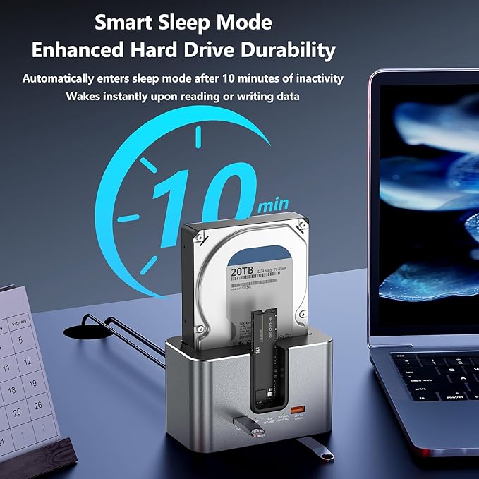 SATA & M.2 NVMe Hard Drive Docking Station for 2.5 & 3.5 inch SATA HDD/SSD and M.2 NVMe SSD, USB 3.2 10Gbps Transfer Rate, Up to 28TB, 2-Bay