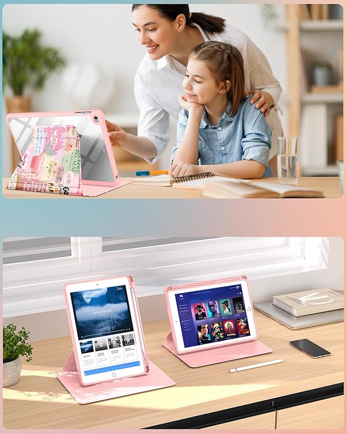 Uppuppy for iPad 5th/6th Generation Case for iPad Air 1st/Air 2nd/Pro 9.7 inch 2016 Case - 360 Rotating Stand Folio Smart Cover with Pencil Holder for Women Girls, Christian Words for Apple Tablet