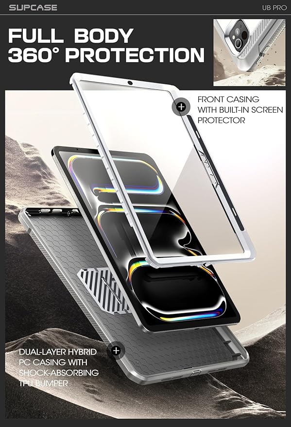 SUPCASE for iPad Pro 11 Inch Case M5/M4 (2025/2024) with Pencil Holder (Unicorn Beetle Pro), [Built-in Screen Protector & Stand] Full-Body Rugged Cover for iPad Pro 11'' 6th/5th Gen, White