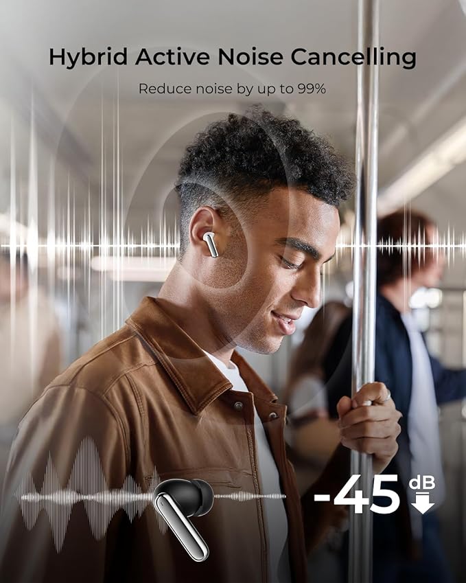 wegear Hybrid Active Noise Cancelling Wireless Earbuds, 6 Mics AI Clear Calls, 12mm Drivers Deep Bass Stereo Sound, 30H Playtime, True Wireless Earbuds, Bluetooth 5.4 Ear Buds, Comfort Fit (White)