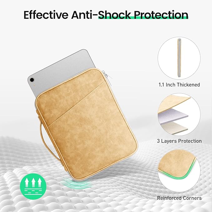 DTTO 9-11 Inch Tablet Sleeve Bag for iPad A16 11-in/Air 11-in M3 M2, iPad 10th Gen 10.9", iPad 9/8/7th Gen 10.2", iPad Air 5/4th Gen 10.9", iPad Pro 11, Galaxy Tab A9+, Waterproof Travel Bag, Apricot