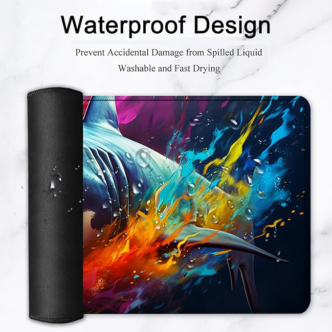 Large Mouse Pad, 31.5 x 11.8in Extended Gaming Mouse Pad with Stitched Edges, XXL Mousepad Protector Non Slip Rubber Base for Office and Home Writing Mat, Watercolor Sharks Pattern Black Desk Mat
