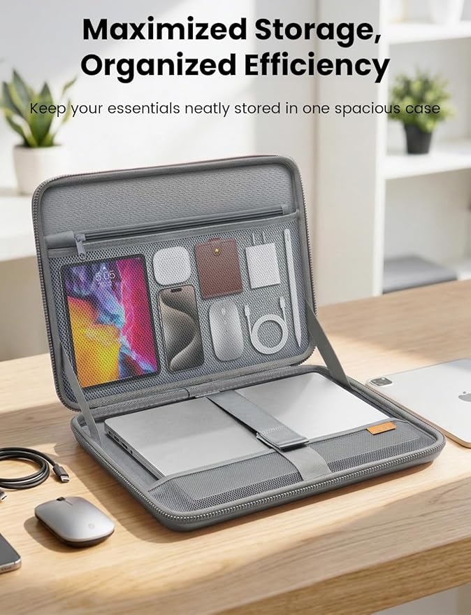 DOMISO Laptop Hard Case 17-17.3 inch Waterproof Shockproof Hard Shell Laptop Sleeve with Handle & Storage Pocket, Compatible with MacBook, HP, Dell,Dark Grey