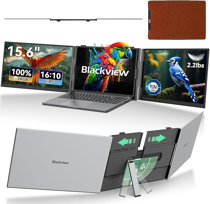 Blackview DCM8 Triple Laptop Screen Extender,15.6" 1080P FHD IPS Portable External Screen,Two Cable USB C Travel for 14-17'' Laptop,Plug & Play Compatible with Windows/Mac/Chrome OS/Mobile Devices