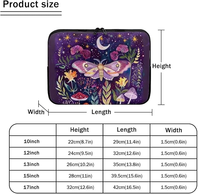 Butterfly Mushroom Laptop Protective Sleeve for Women 17 inch Computer Sleeve Bag Cute Portable Lap Top Case Suitable for Travel School Office Neatly Organizers Purple
