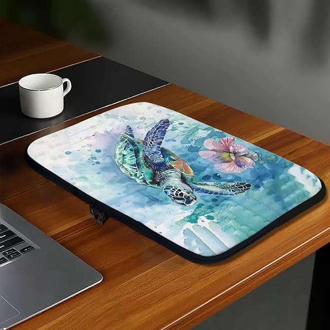Flower Sea Turtle Laptop Protective Sleeve for Women Men Computer Sleeve 15 inch Tie Dye Laptop Case Bag Portable Computer Carrying Case Suitable GITS for Teens Tablet Bags Hippie