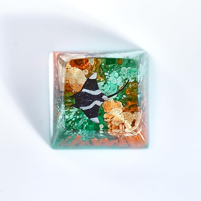 Manta Ray Artisan Keycap Orange Green Ocean Coral R1 SA Profile Custom Sea Creatures Keycaps 1U ESC Handmade Gaming Resin Key Cap Cherry MX Switch Compatible Mechanical Keyboard Manta Ray Lover Gift