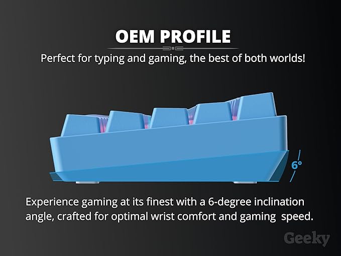 Geeky GK61 60% | Hot Swappable Mechanical Gaming Keyboard | 61 Keys Multi Color RGB LED Backlit for PC/Mac Gamer | ANSI US American Layout (Blue, Mechanical Red)