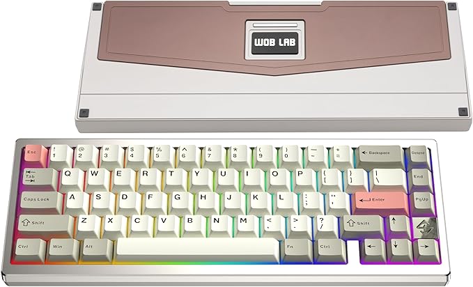 KEEBMONKEY WOBKEY Zen 65 65% Quick Release Wireless Mechanical Keyboard with RGB, CNC Aluminum Case, Hot-Swappable, VIA Support, BT/2.4G/USB-C Gaming Keyboard for Mac/Windows (Ultra Warm Silver)