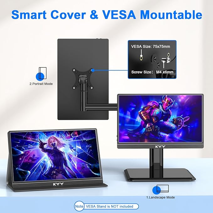 KYY Portable Monitor 14' FHD 1080P - Ultra-Slim Portable Laptop Monitor Computer Display with Type-C HDMI Speakers for Laptop PC Phone Mac PS4 PS5 Xbox Switch