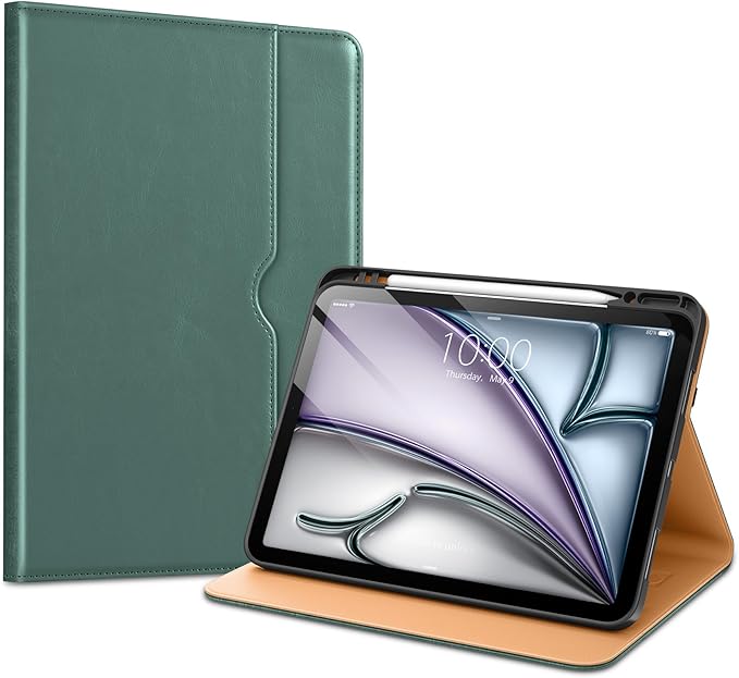 VIKESI Case for iPad Air 13 inch (M4) 2026 / (M3) 2025 / (M2) 2024,Premium Leather Folio,Apple Pencil Holder,Auto Sleep/Wake,Stand Cover - Pine Green