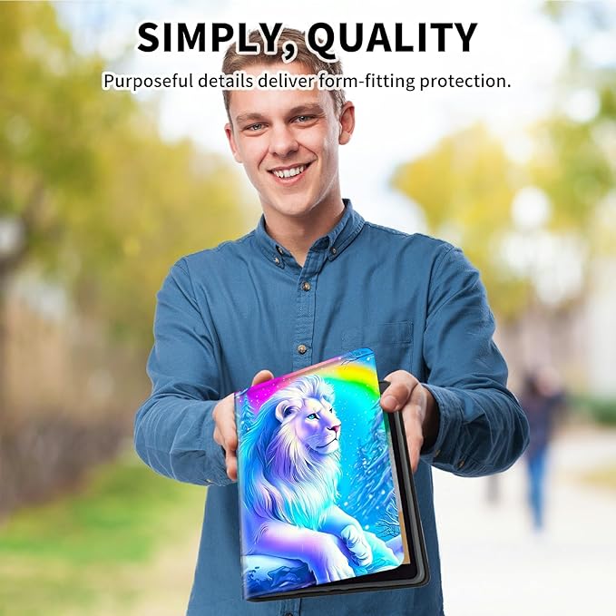for Amazon Kindle Fire 7 (12th Generation, 2022 Release) 7" Tablet Case, Slim Kickstand Stand Leather Smart Cover with Auto Wake/Sleep, White Lion