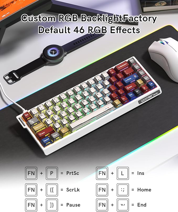 SK68 65% Gaming Keyboard, Wired Backlit Mini Keyboard w/100% Hot-Swap Socket 68 Keys Aluminum Gaming Wired Keyboard for PC Laptop Game