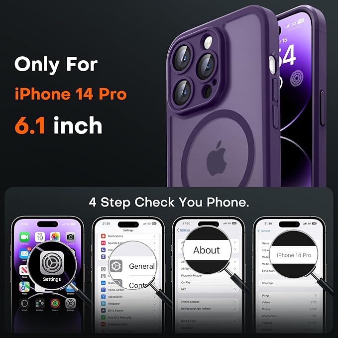 TOCOL Magnetic for iPhone 14 Pro Case, Upgraded Full Camera Protection, Compatible with Magsafe, Drop Protection, Translucent Matte Back Bumper Phone Cover 6.1-Inch (Midnight Purple)
