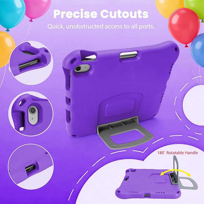 Kids Case for New iPad 11th Gen (A16) 11-inch 2025 & 10th Generation 10.9" 2022 & Air 11" 2025/2024 & Air 5th/4th Gen & Pro 11,Durable Shockproof Cover with Pencil Holder Handle Stand.Purple