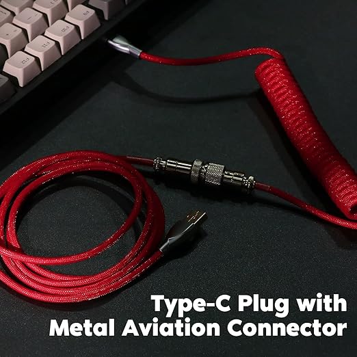 EPOMAKER Mix 1.8m Coiled Type-C to USB A TPU Mechanical Keyboard Space Cable with Detachable Aviator Connector for Gaming Keyboard and Cellphone (Red)