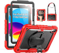 SEYMAC Case for iPad (A16) 11th/10th Generation 2025/2022 (11″/10.9″), Sturdy Heavy Duty Full-Body Shockproof Protective Case with Screen Protector, Rotating Stand, Hand/Shoulder Strap, Black/Red