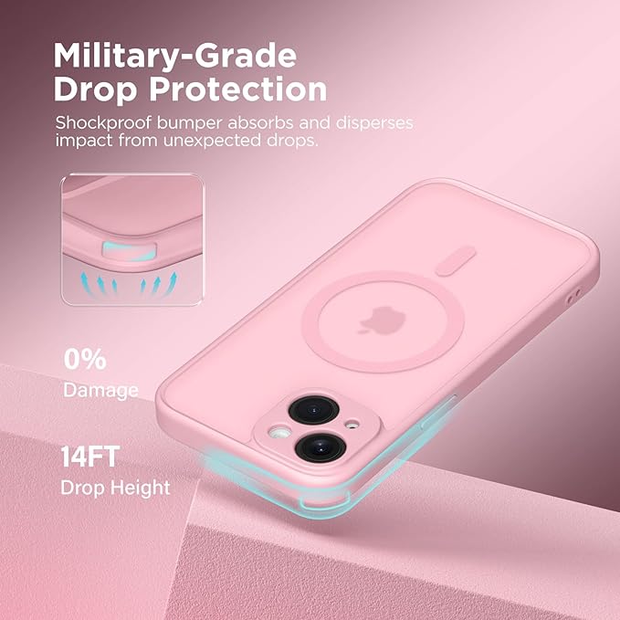 CAPRARO Magnetic for iPhone 14 Case, [Compatible with MagSafe] [Full Camera Protection] Shockproof Protective Slim Translucent Matte Phone Case for iPhone 14 6.1'', Peach Pink