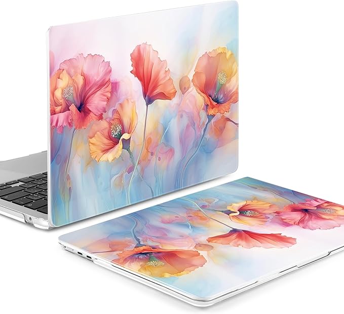 MEEgoodo Case for M5/M4/M3/M2 MacBook Air 15 inch Case 2026 2025 2024 2023, Laptop Shell Fit Model (A3448/A3241/A3114/A2941) for MacBook Air 15.3-inch, Field Rainbow Poppies