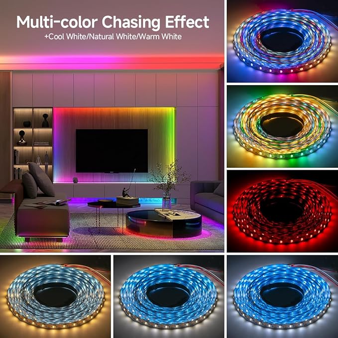 BTF-LIGHTING SK6812(Similar WS2812B) UL Listed RGBW RGB+Natural White(4000K) Individually Addressable DC12V 16.4FT 60LED/m 4 Color in 1 Light Dream LED Strip IP30 White PCB(No Adapter or Controller)