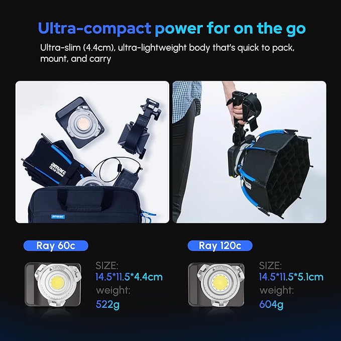 Amaran Ray 120c RGB Video Light,120w Portable Studio Photography Light CCT 1,800K-20,000K with Softbox Portable Bag for YouTube,TikTok,Live Streaming,Weddings,Vlog
