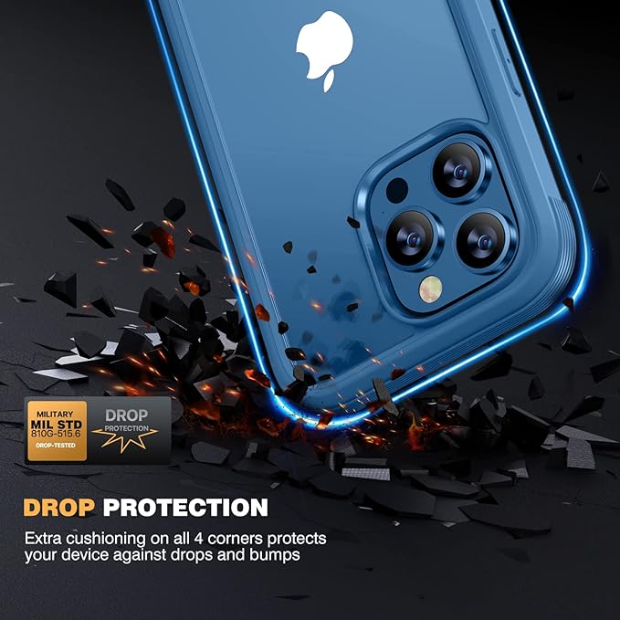 Diaclara Designed for iPhone 12 Pro Max Case, Full Body Rugged with Built-in Touch Sensitive Anti-Scratch Screen Protector, Soft TPU Bumper Case for iPhone 12 ProMax 6.7", Blue