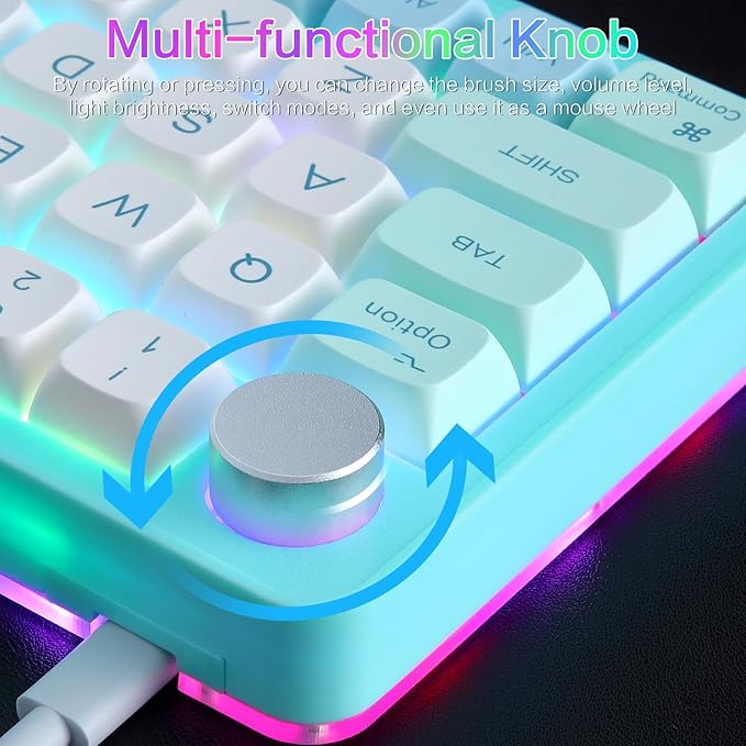Koolertron Single-Handed Macro Mechanical Keyboard, RGB LED Backlit Portable Mini One-Handed Mechanical Gaming Keypad 39 Fully Programmable Keys (39 Keyboard Blue)