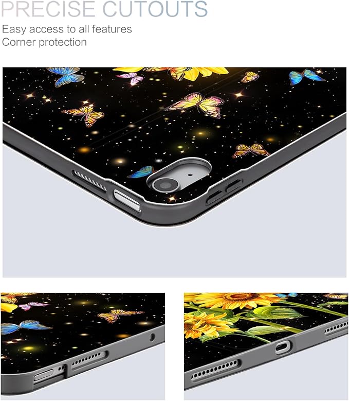 for iPad (A16) 11Th/10Th Generation Case 2025/2022, Sunflower for iPad Case 11Th/10Th Generation, 10Th/11Th Gen iPadCase Cover Auto Wake/Sleep Multi-Angle Viewing Adjustable Stand, Butterfly