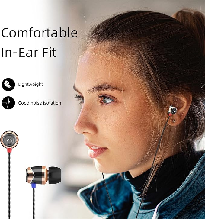 SoundMAGIC E10 Wired Earphones No Microphone HiFi Stereo Earbuds Noise Isolating in Ear Headphones Powerful Bass Tangle Free Cord Black Gold
