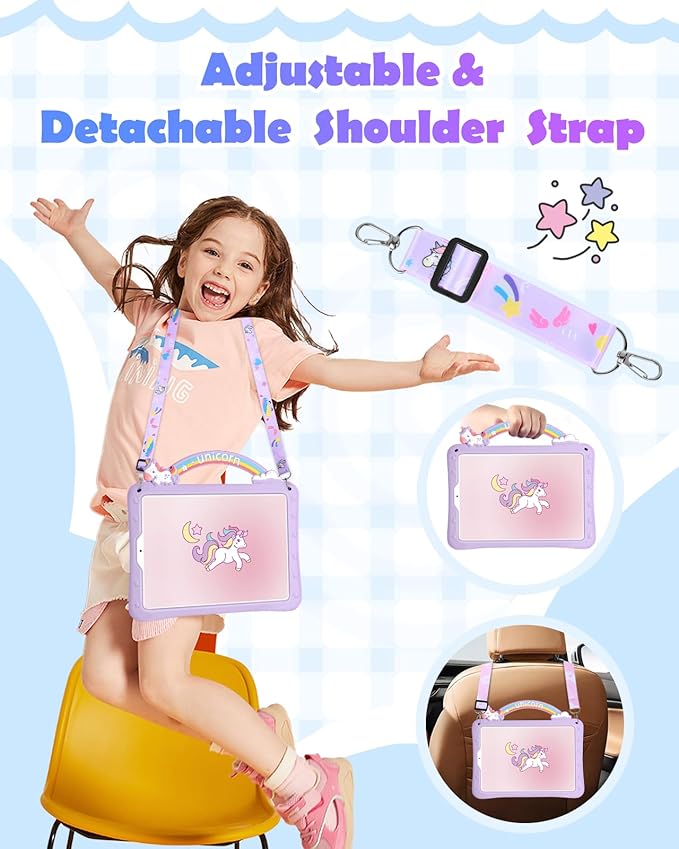 Wazzasoft for Samsung Galaxy Tab A7 Lite Case 8.7 Inch Girls Cute Girly Cartoon Kawaii Pretty Purple Design Cover with Stand & Strap Unique Women Silicone Funda for Samsung Table A7 Lite Cases 2021