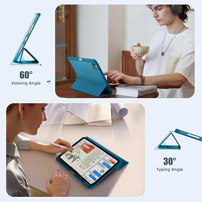 Kidopire New Compatible with iPad Pro 11 Inch Case (M4 2024/M5 2025) with Pencil Holder, Smart Cover with Protective Trifold Stand & Soft TPU Back, Auto Wake/Sleep, Support Pencil Pro, Peacock Blue