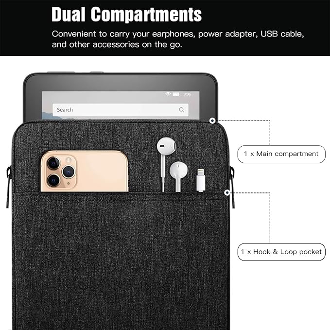 TiMOVO 8-9 Inch Tablet Sleeve Case for All-New iPad mini 7 (A17 Pro, 2024), iPad mini 6 (8.3-Inch, 2021), iPad mini 5/4/3/2/1, Portable Protective Bag with Pockets for iPad mini, Black