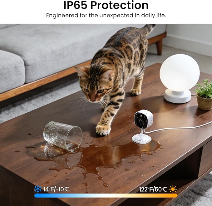 AOQEE 2K Cameras for Home Security-Outdoor/Indoor Camera for Dog/Cat/Pet/Nanny/Baby/Elderly, Color Night Vision, White Light, Siren, 24/7 SD Recordings, Works with Alexa, Plug in (C1-White-1pack-2.4G)