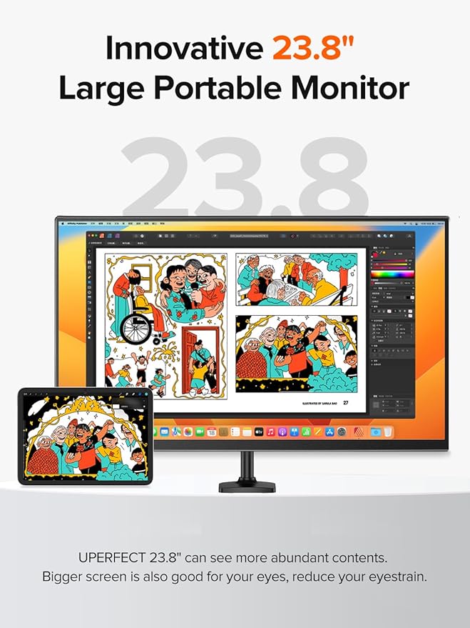 UPERFECT QLED 24" 120Hz Portable Monitor 1080P 125% sRGB 400Nits w/Stand & VESA, HDMI USB-C FHD Travel Monitor for Laptop/Gaming Devices/Phone/Mini PC, External Second Screen for Gaming & Work
