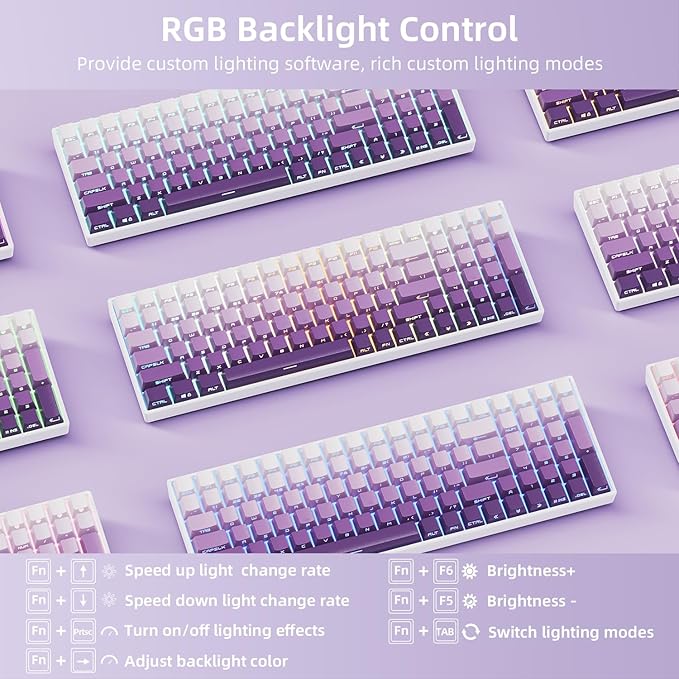 ZORNHER ZH100 Wireless Mechanical Keyboard,98% Purple Creamy Keyboard with Number Pad,Full Size Gaming Keyboard,Lighted Up PBT Dipped Keycaps,Creamy Sounding Linear Switches