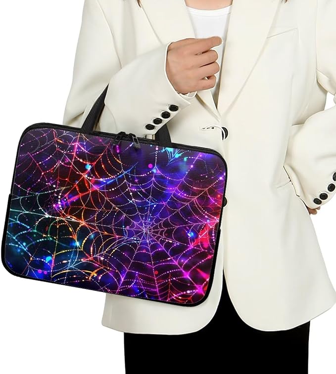 Colorful Spider Cobweb 10 Inch Laptop Sleeve Laptop Cover Computer Bag Tablet Carrying Case with Handle Business Tote Bags Notebook Sleeves Handbag for Halloween Decorations