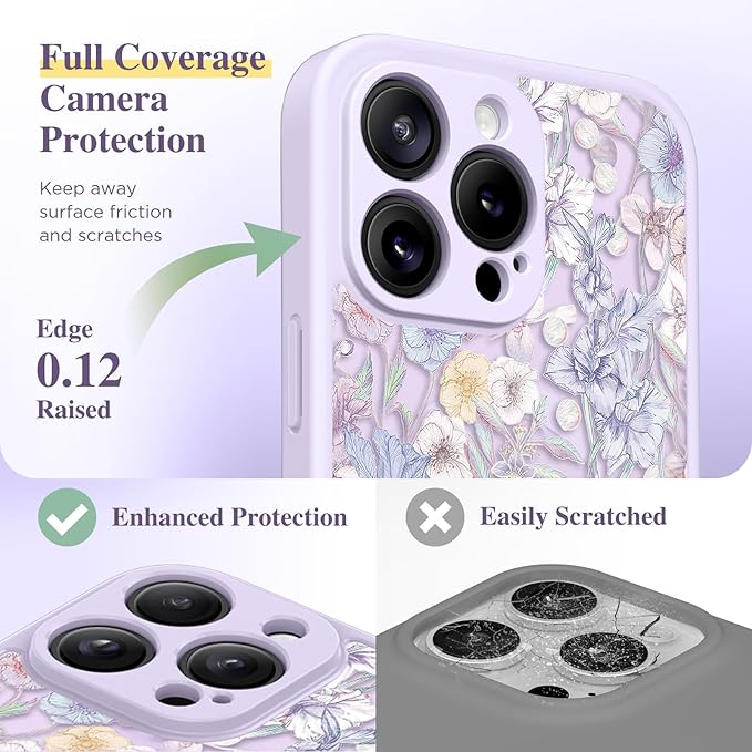 GVIEWIN for iPhone 16 Pro Case Compatible with MagSafe, [Military Grade Protection] [Screen Protector] Full Camera Protection Floral Translucent Women Magnetic Phone Case, Apricot Blossom/Purple