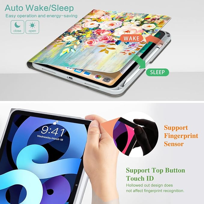 for iPad Air 11 Inch Case M4/M3/M2 2026, 360 Degree Rotating for iPad Air 5Th/4Th Gen Cases 10.9-inch,for iPad Pro 11 Inch Case 4Th/3Rd/2Nd/1St Generation Pencil Holder, Oil Painting Flower