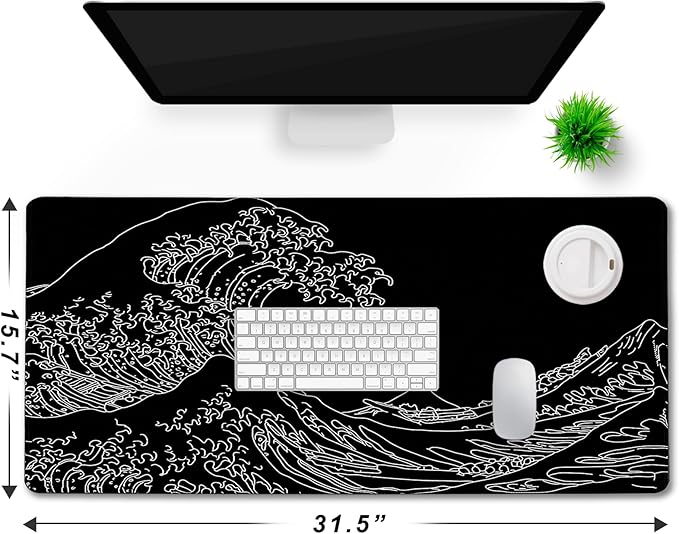 TEDNETGO Extra Large Mouse Pad, Gaming Mouse Pad, Waterproof Extra Large Mousepad with Stitched Edges, Non-Slip Base Keyboard Pad for Gamer, Office & Home, 31.5 x 15.8, Sea Wave
