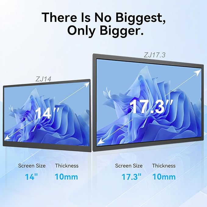17.3" Large Portable Monitor,IPS Gaming Monitor Laptop Monitor with Built-in Kickstand HDMI USB C External Screen for PC Mac Phone Xbox PS5 - A1M（17.3"）