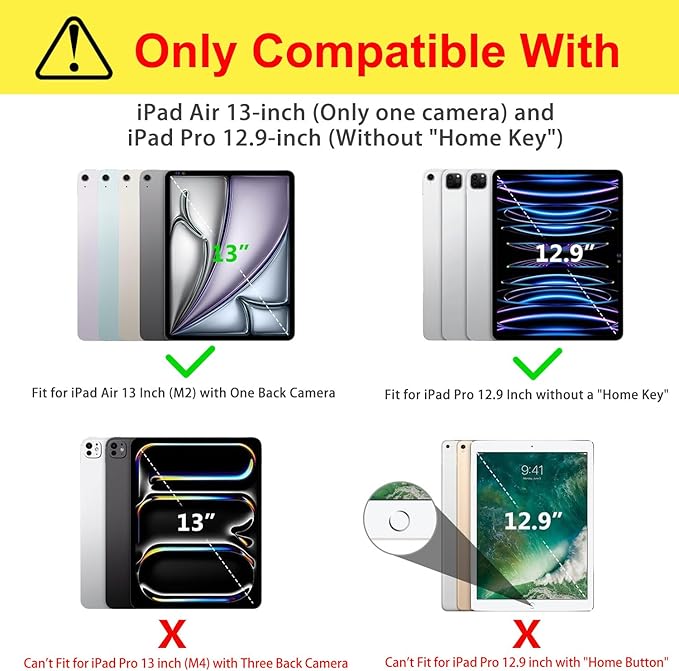iPad Air 13 inch Case M4/M3/M2, iPad Pro 12.9 6th/5th/4th/3rd Generation with Pencil Holder Multi-Angle View Adjustable Stand Shockproof Pocket/Hand Strap/Auto Wake Sleep, Flower Butterfly
