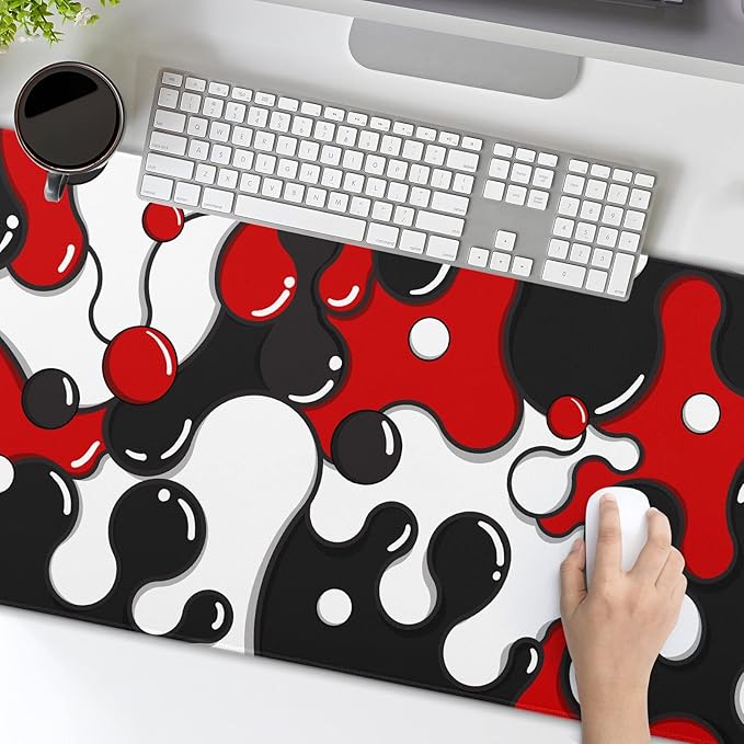 Red Black White Mouse Pad Anime Cool Geometric Japanese Extended Desk Mat 80X30cm Non-Slip Rubber Base Stitched Edge Large XL Mousepad for Desk Gaming Laptop Desktop,31.5×11.8 Inch